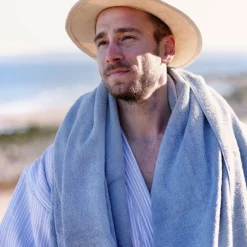 Badekåbe støvet blå striber S/M