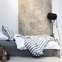 Blok strib sengetøj 140x220 cm grå