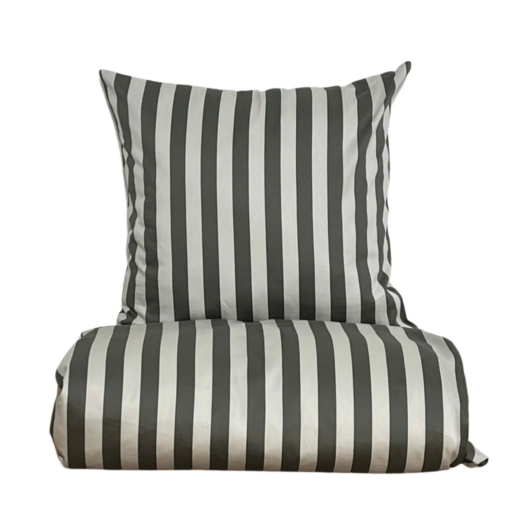 Blok strib sengetøj 140x220 cm oliven/sand