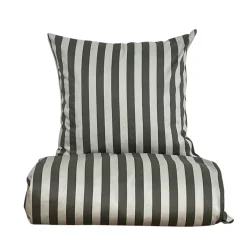 Blok strib sengetøj 140x200 cm oliven/sand