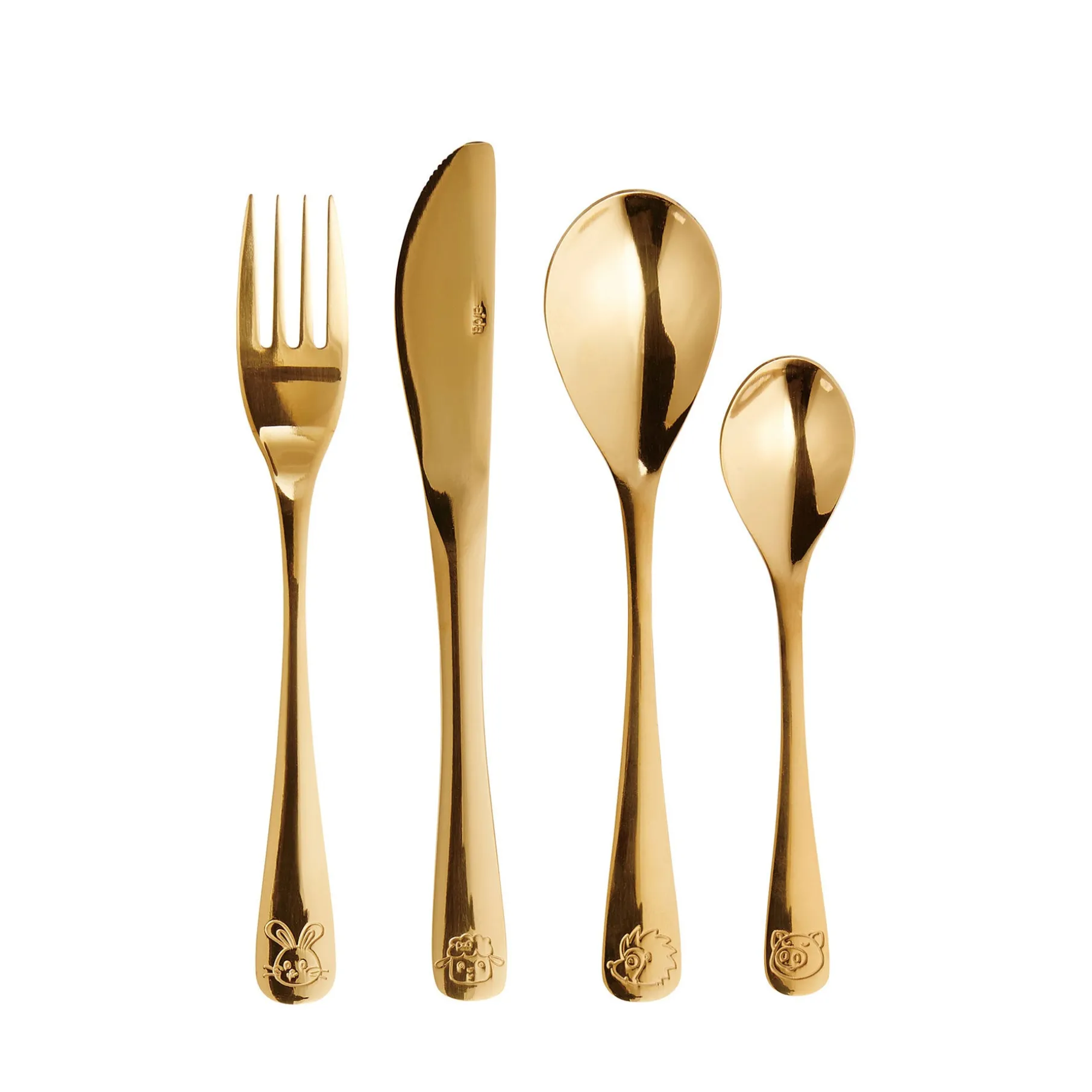 Børnebestik 4 dele guld