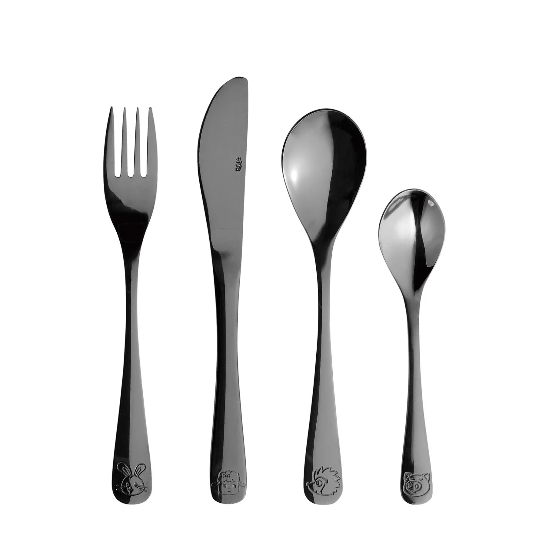 Børnebestik 4 dele sort