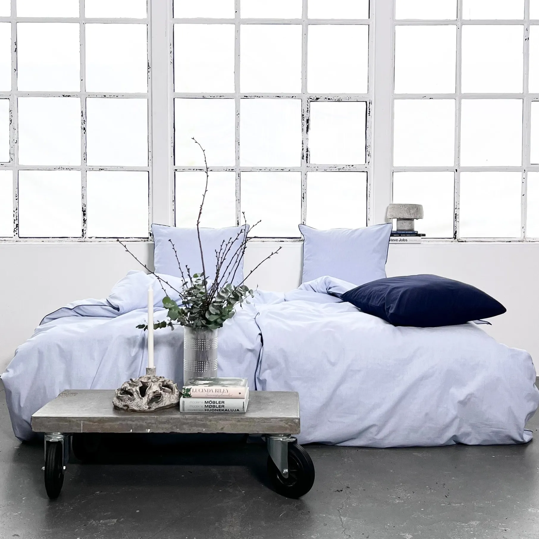 Chambré sengetøj 140x200 cm blå m/piping