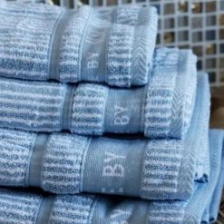 Håndklæde 2 stk 50x100 cm støvet blå striber