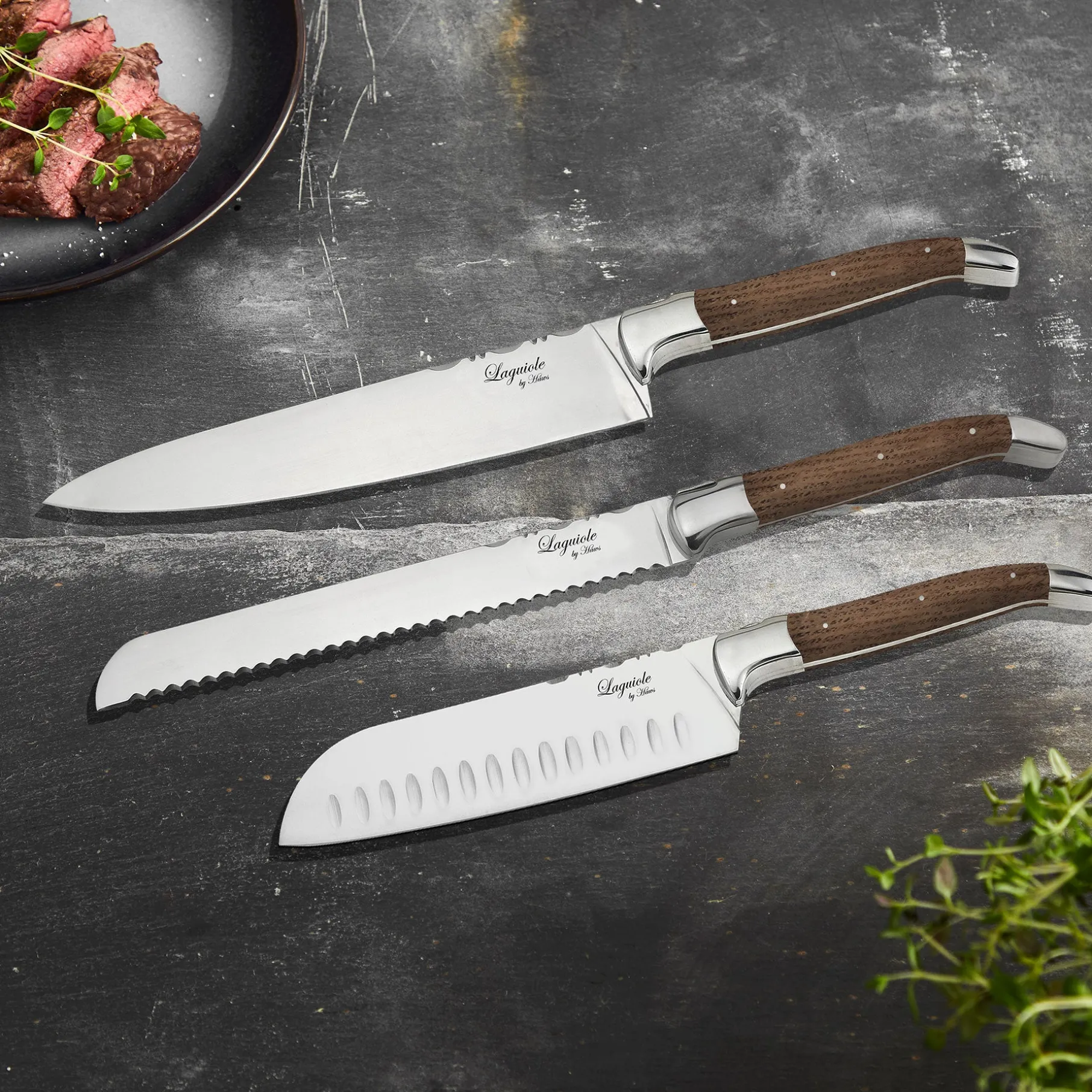 Knivsæt 3 dele egetræ