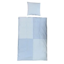 Mini strib patchwork sengetøj 140x200 cm blå