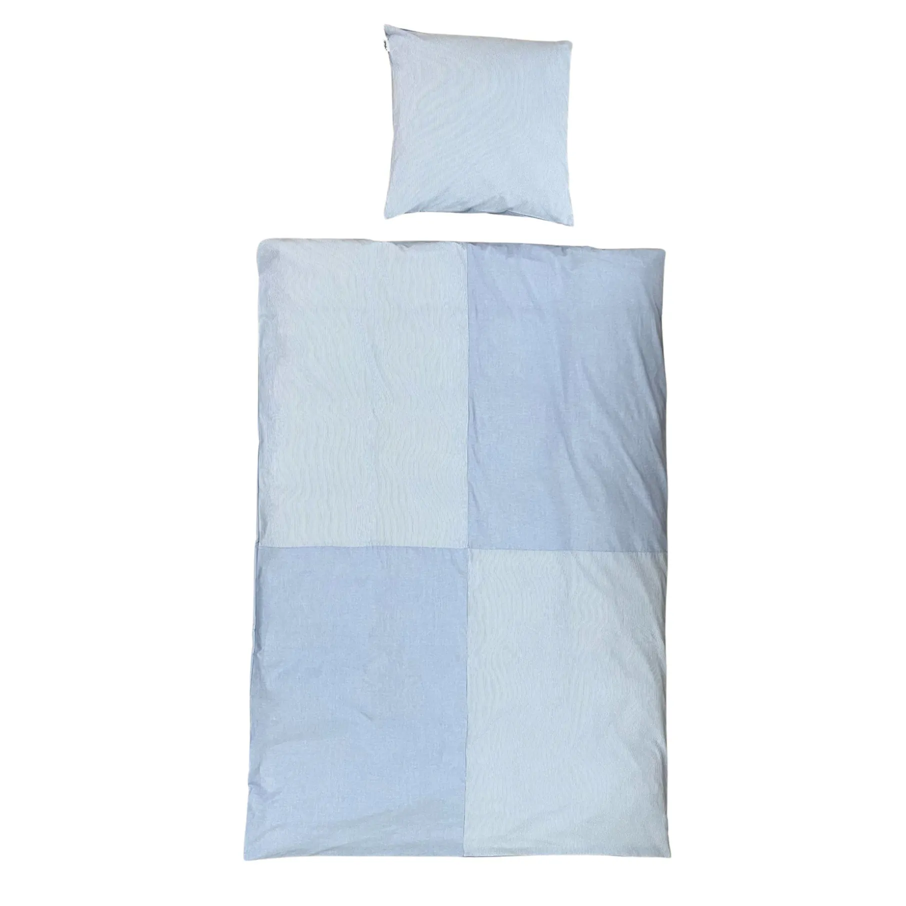 Mini strib patchwork sengetøj 140x200 cm blå