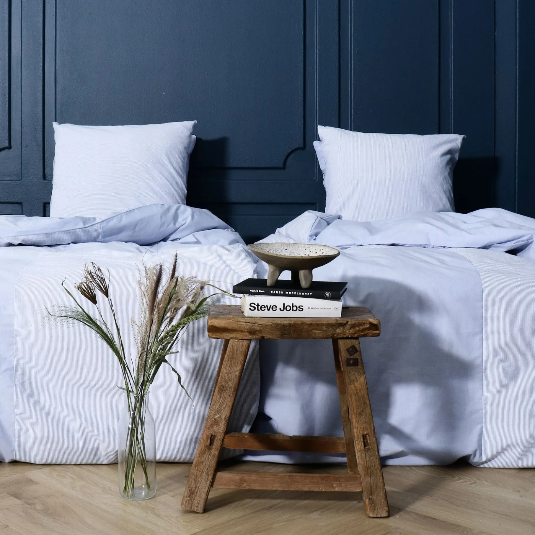 Mini strib patchwork sengetøj 140x200 cm blå