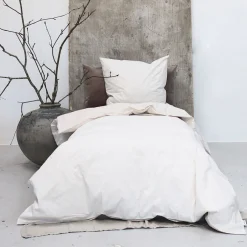 Mini strib sengetøj 140x200 cm sand/hvid