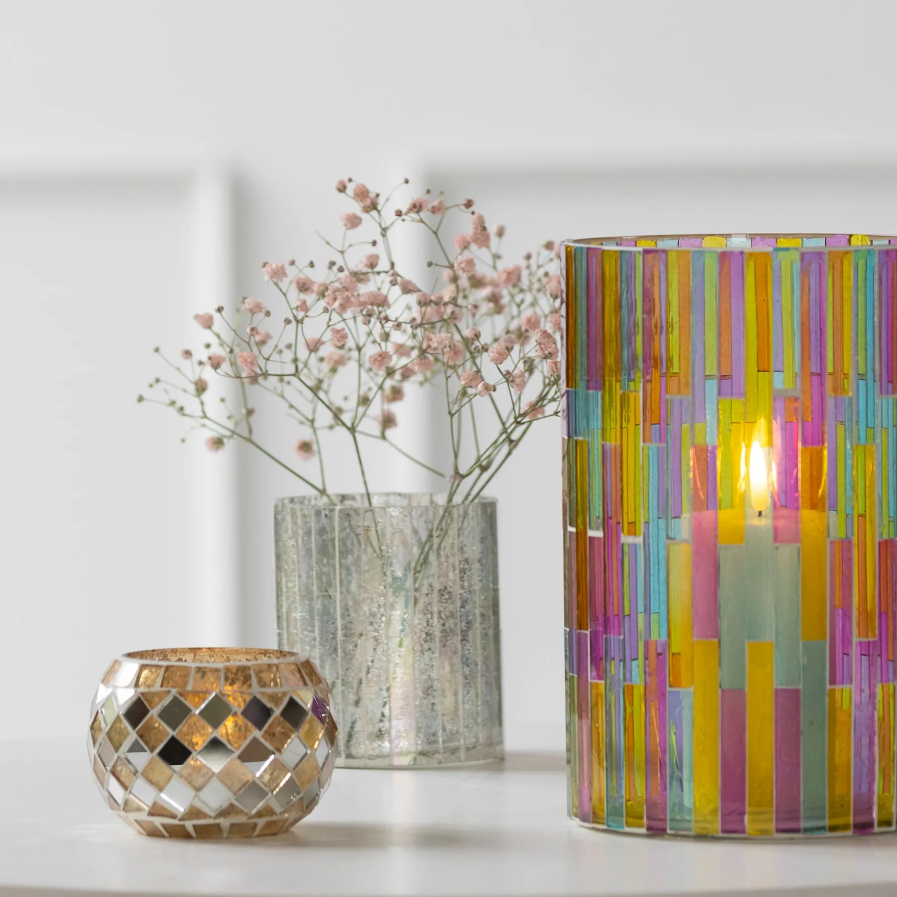 Mosaik fyrfadsstage H6,5 cm.