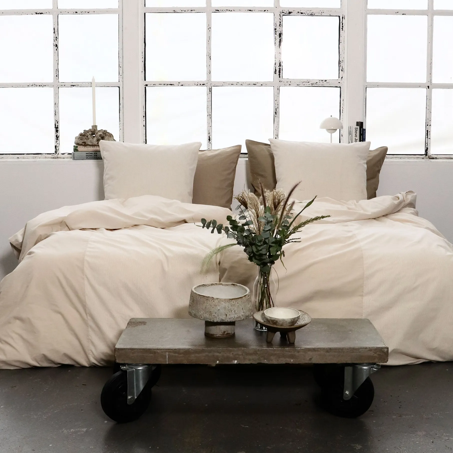 Patchwork mini strib sengetøj 140x200 cm sand