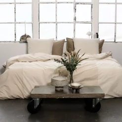 Patchwork mini strib sengetøj 140x220 cm sand