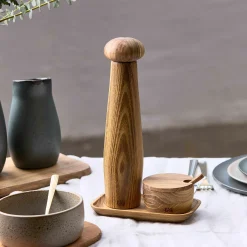 RAW peberkværn og saltkar m/bakke teak