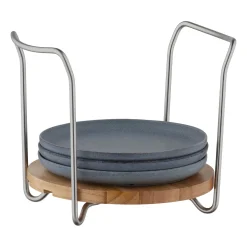 Tallerkenholder i stål med bøgebund