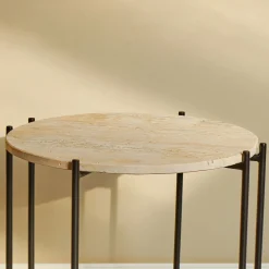 Viola IIII sofabord i travertine Ø45 cm