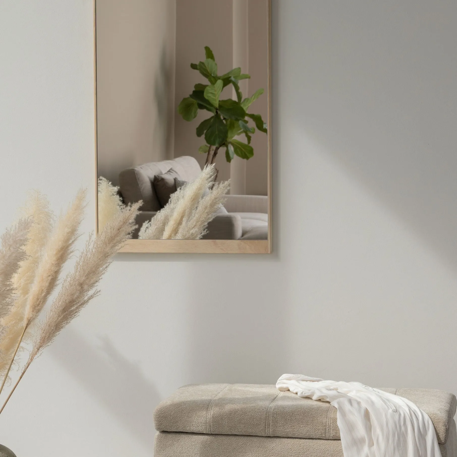 Wood spejl H90 cm - hvidpigmenteret